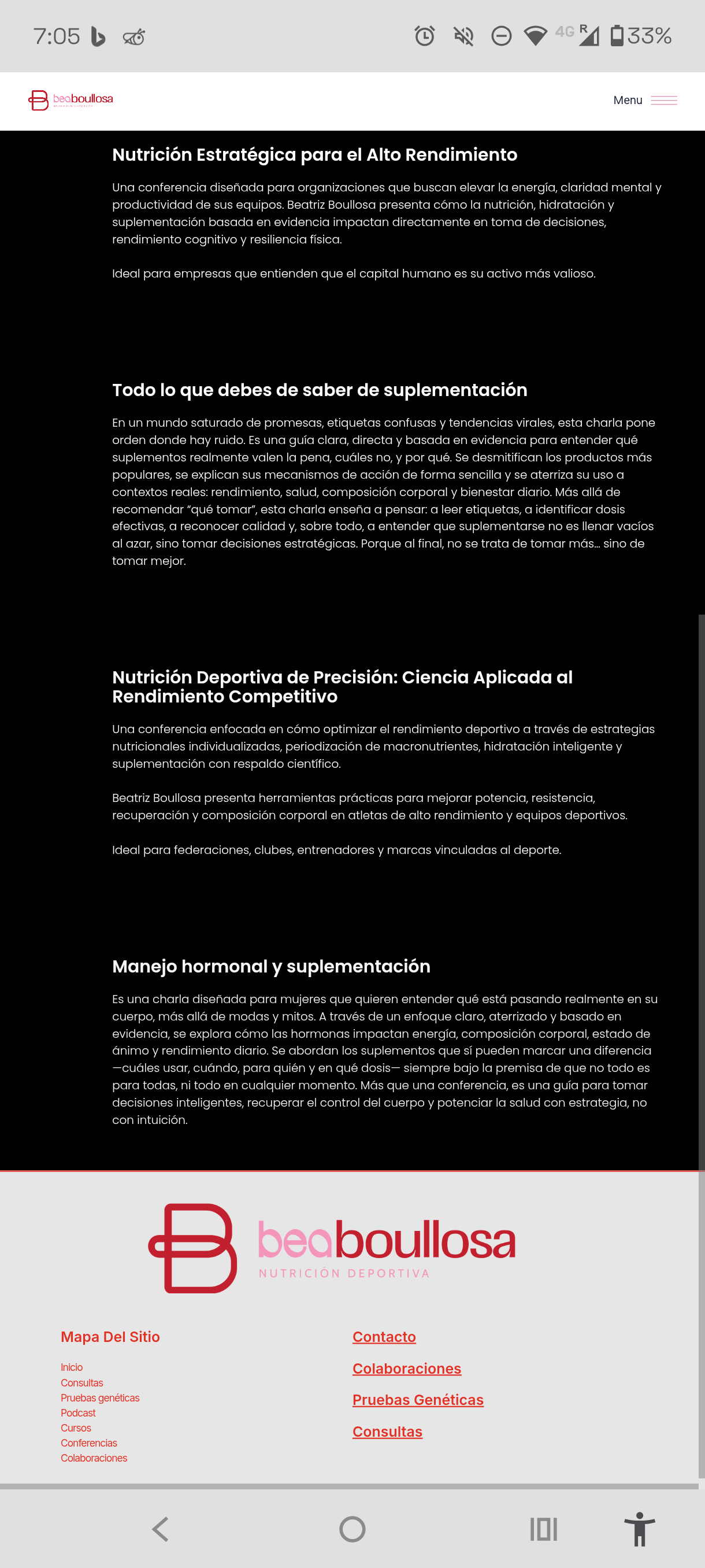 Temas de conferencia ofrecidos: nutrición estratégica, suplementación y salud hormonal