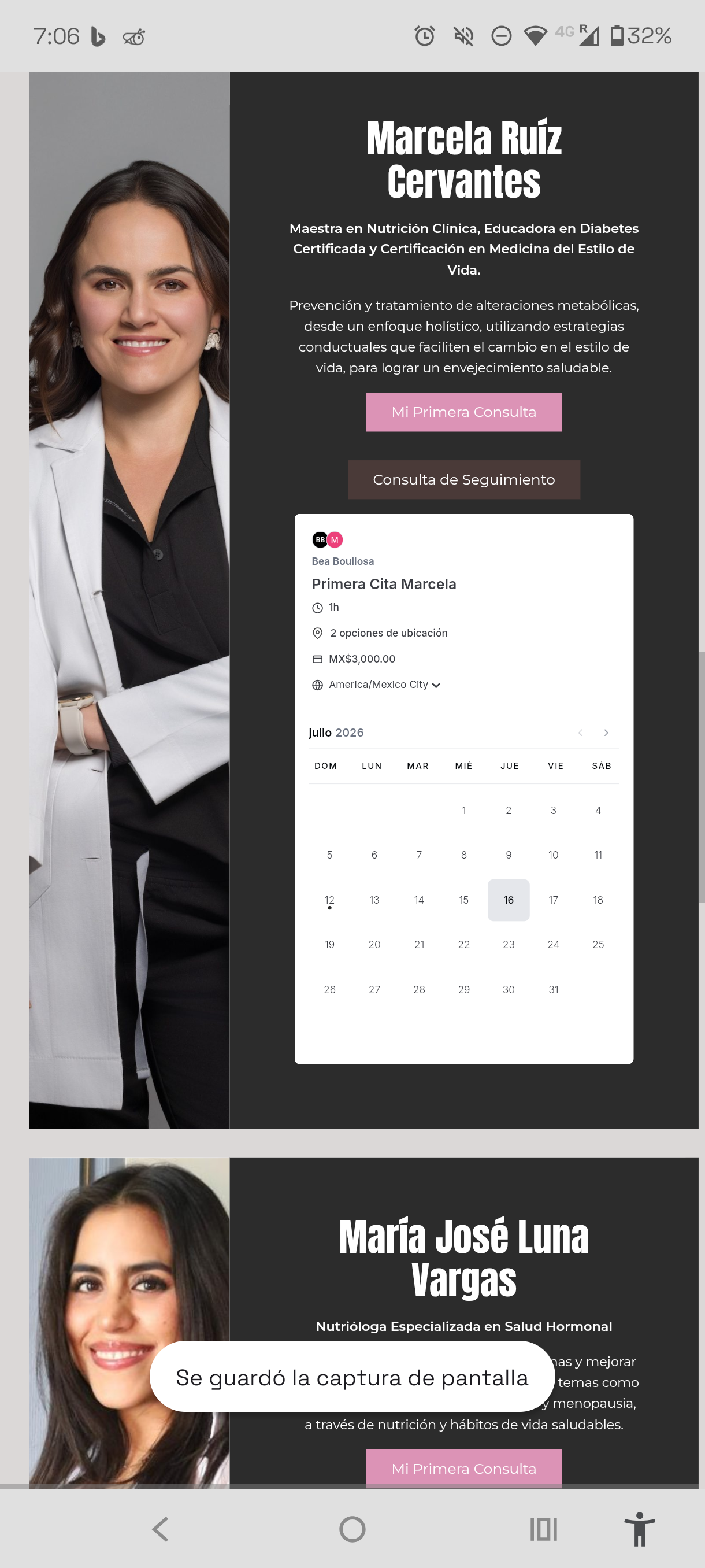 Dos perfiles adicionales de nutriólogas con sus propios calendarios de agendamiento