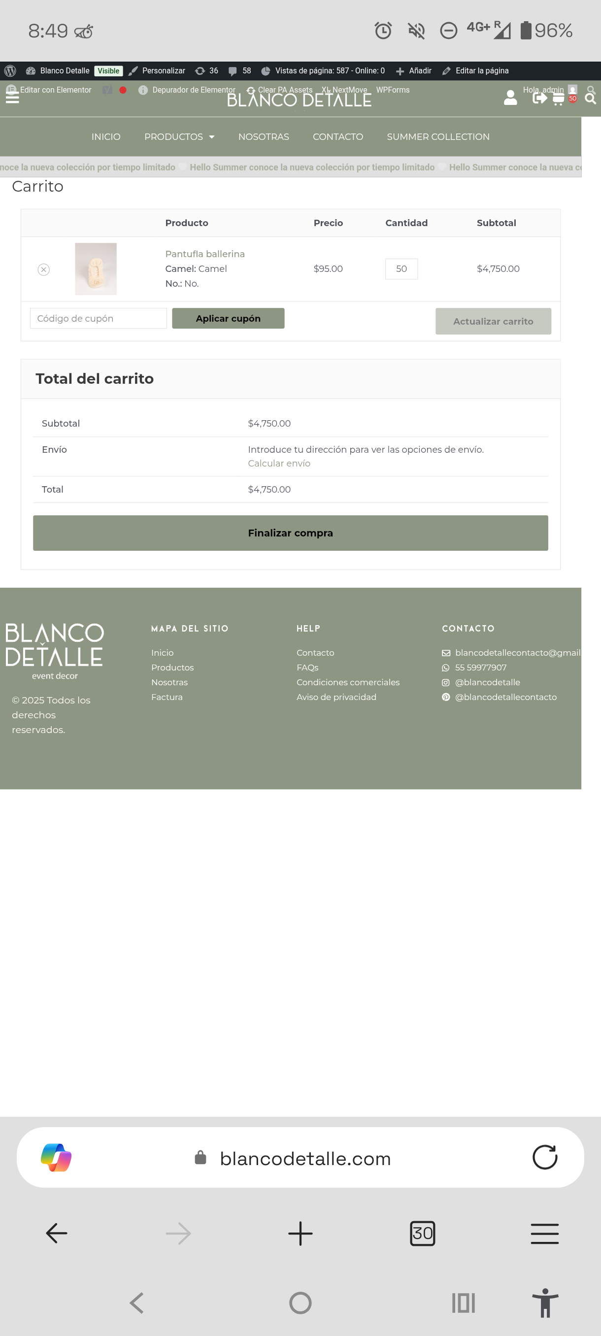 Página de carrito de WooCommerce con cálculo de envío en vivo