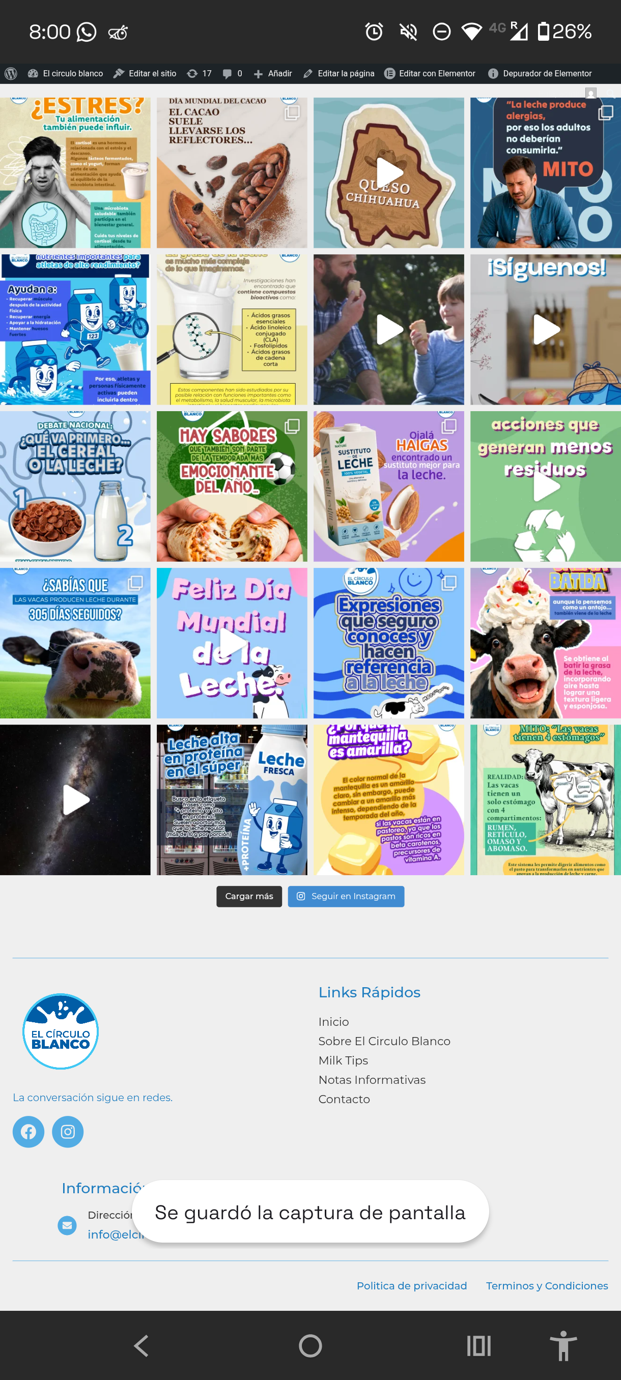 Pie de página con botones de cargar más y seguir en Instagram, enlaces a redes y el mensaje la conversación sigue en redes