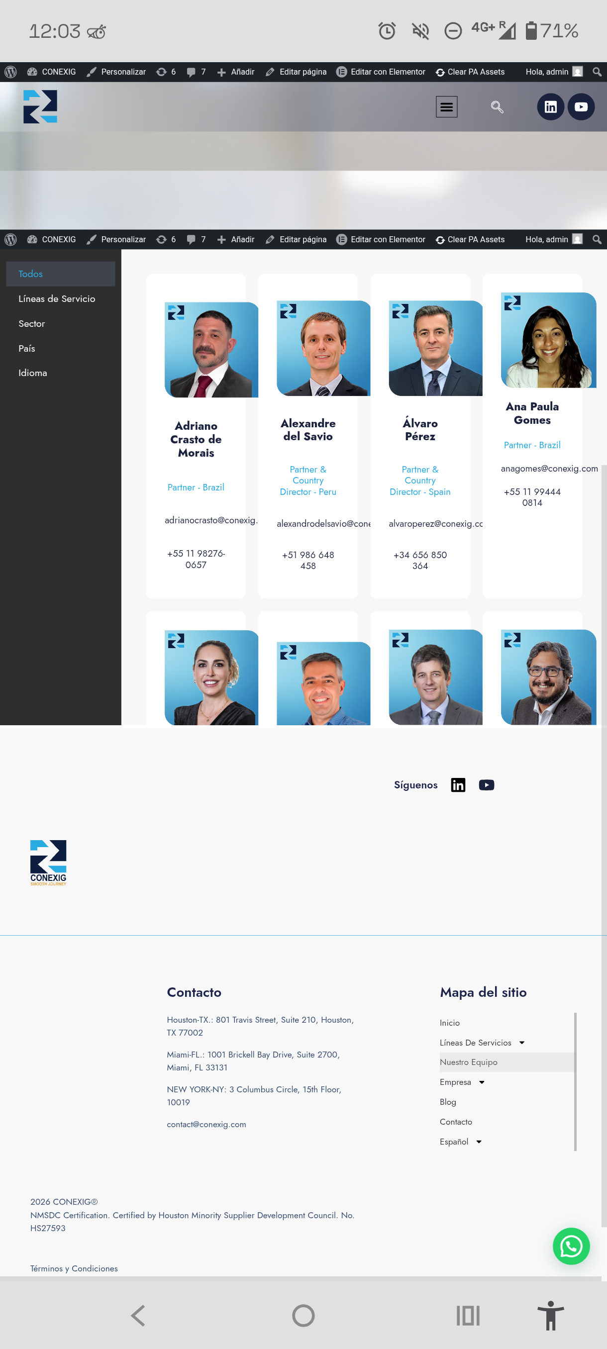 Directorio multilingüe de expertos de CONEXIG con filtros multi-faceta