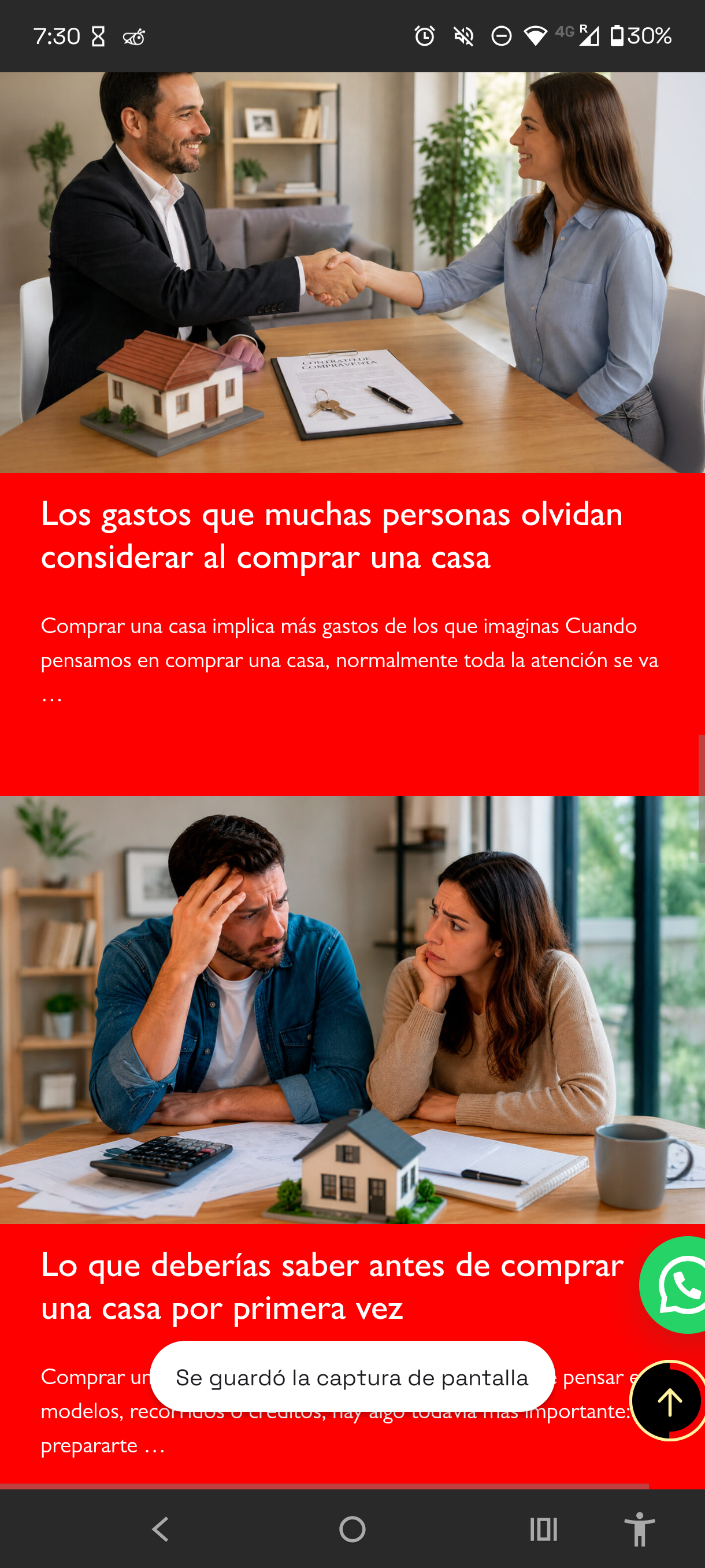 Blog de contenido para compradores primerizos con dos tarjetas de artículo