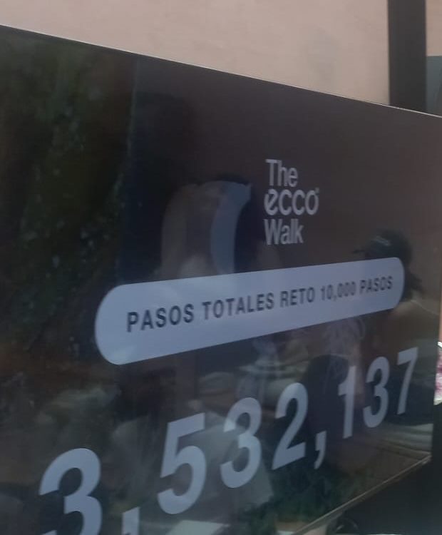 Contador comunitario en vivo de The ECCO Walk mostrando el total final