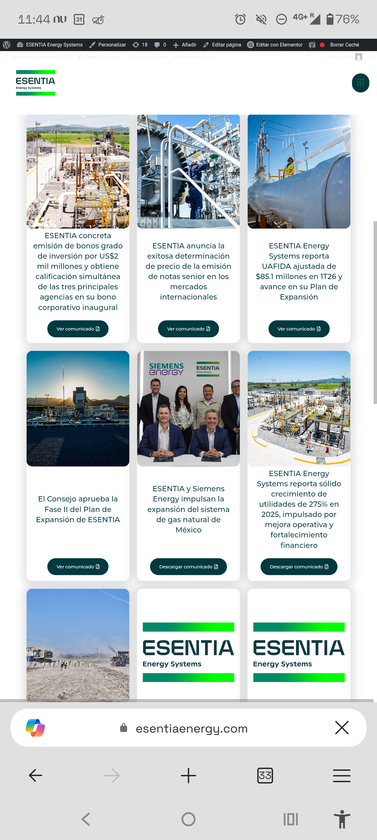Cuadrícula de comunicados de prensa con emisión de bonos, resultados financieros y plan de expansión