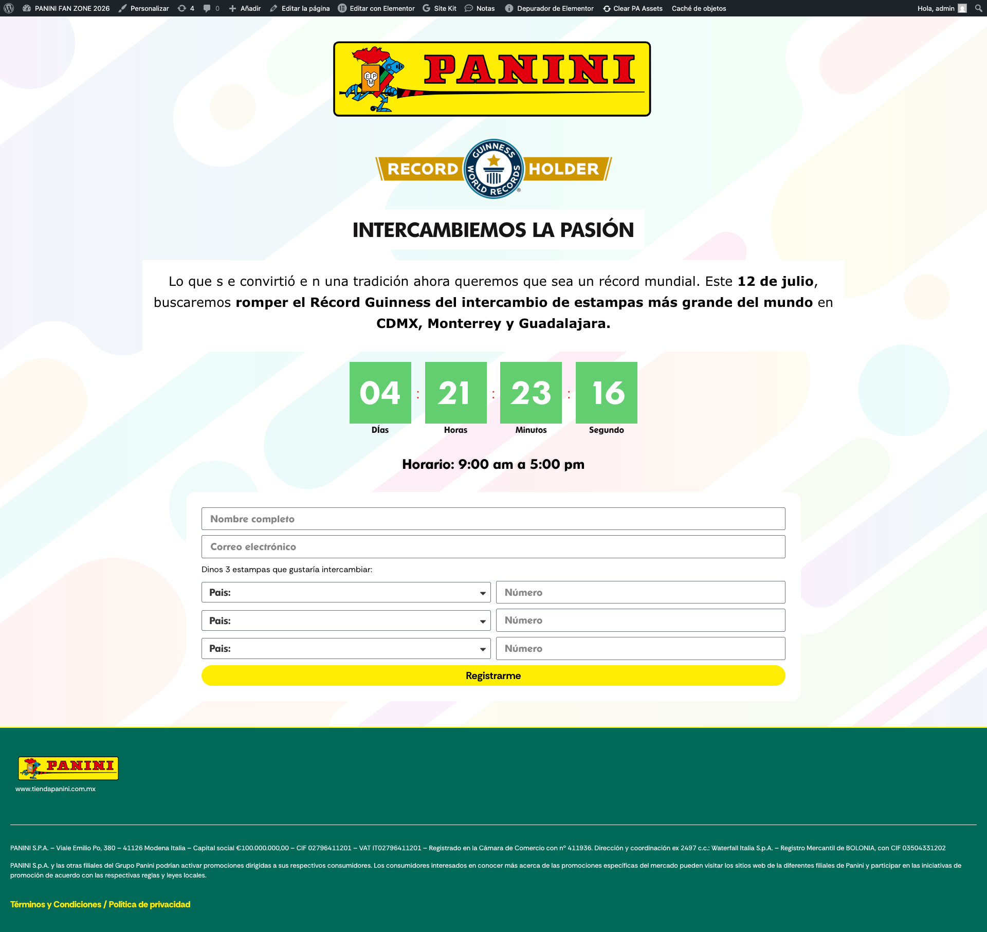 Página pública de registro para el Récord Guinness